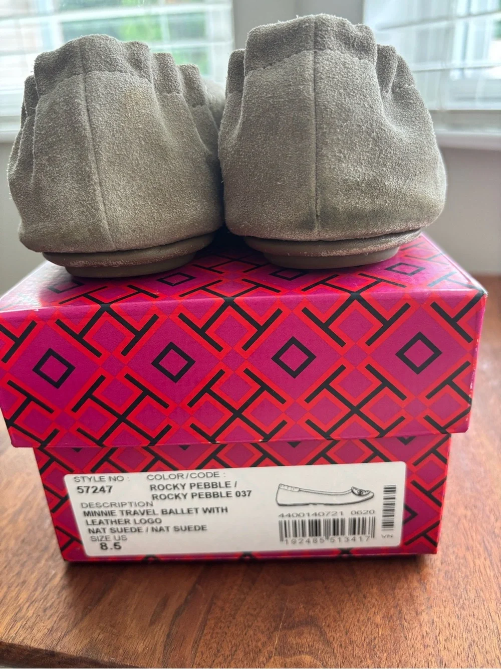Tory Burch Minnie Suede Travel Ballet Flats in Rocky Pebble